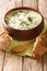 Tasty Cullen skinkÂ is a classic Scottish smoked fish soup with velvety leeks and potato closeup on the plate. Vertical